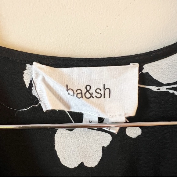 ba&sh Black Floral V-neck Crepe Lady Dress Mini Length Size Medium Flowy - Picture 5 of 11